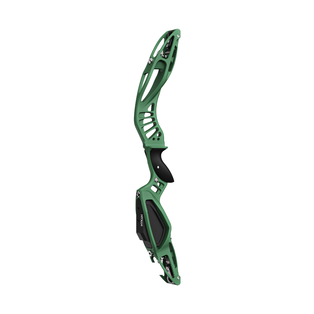 touwboog, korte boog, compact frame, groene kleur, handvat bekleding