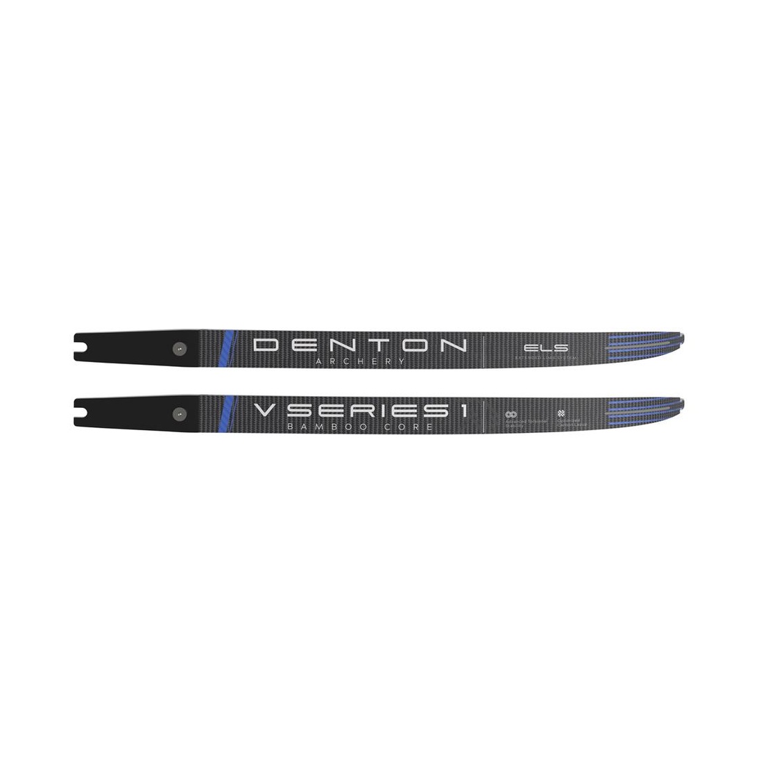 boogschietlat, bamboe kern, zwart, blauwe strepen, carbonpatroon