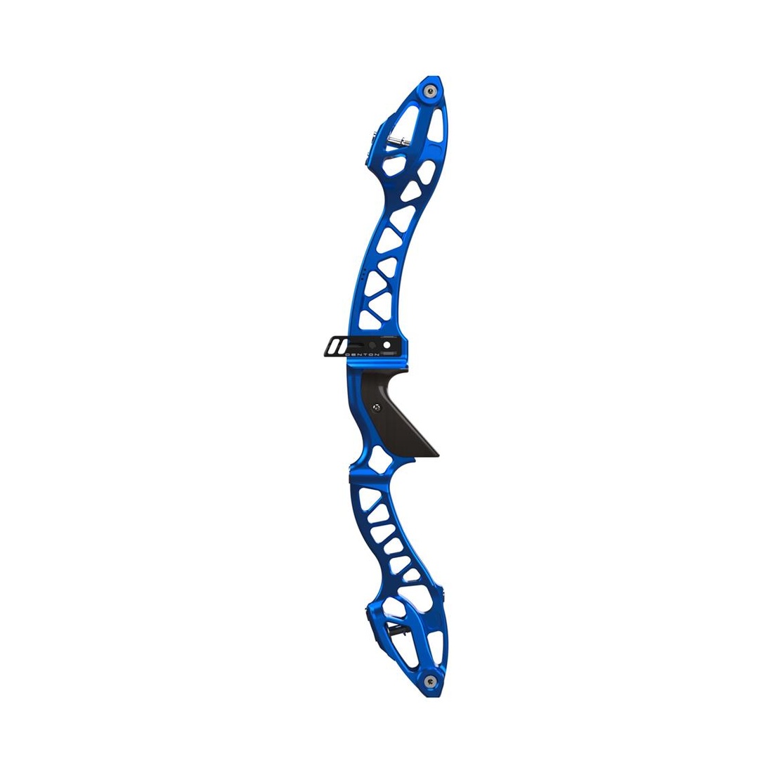 boogschietboog, recurveboog, blauw aluminium, skeletgreep, sportboog