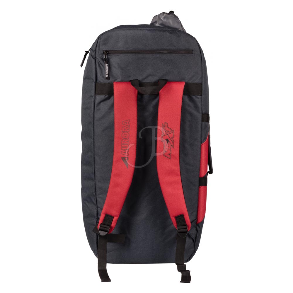 rugzak, backpack, grijze tas, rood-zwart, schouderriemen