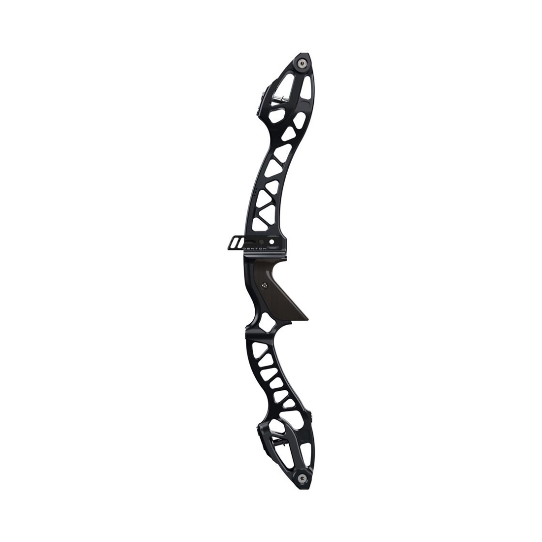 boogschietboog, recurveboog, zwart aluminium, uitgesneden frame, booghandgreep